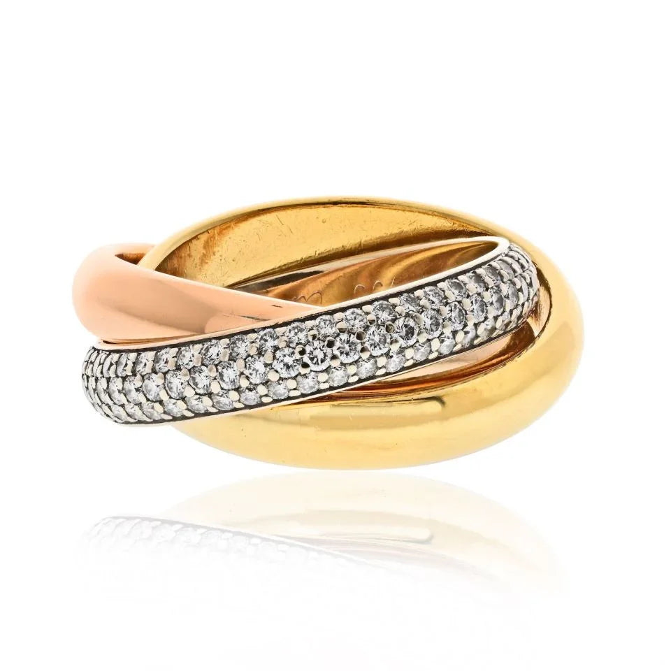 Cartier Trinity Tricolors 18K Tri Color 1999 One Pave Band Ring - The Back Vault