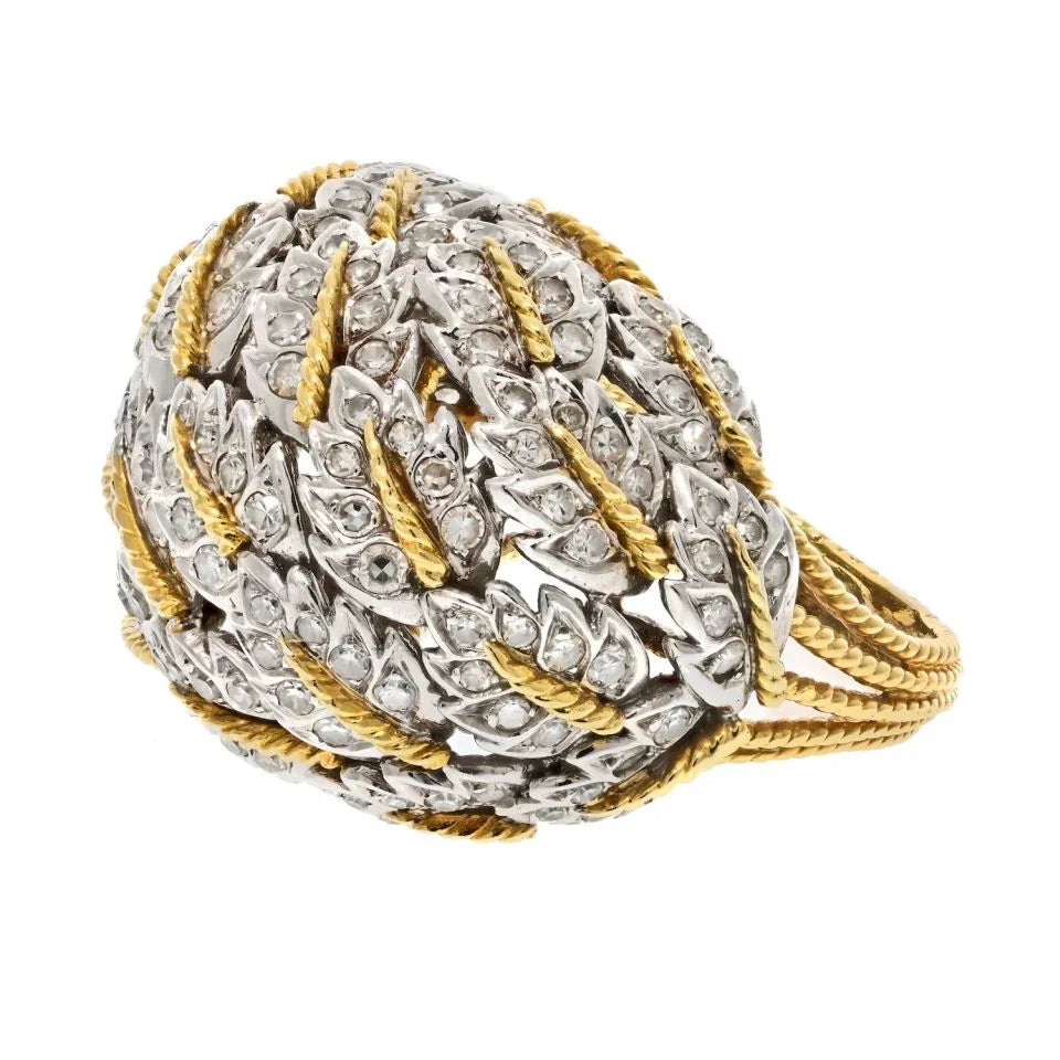 18K Two Tone 3.00cttw Estate Diamond Leaf Style Cocktail Ring - The Back Vault