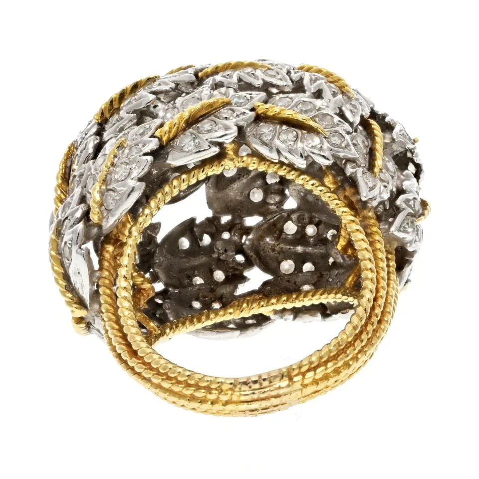 18K Two Tone 3.00cttw Estate Diamond Leaf Style Cocktail Ring - The Back Vault