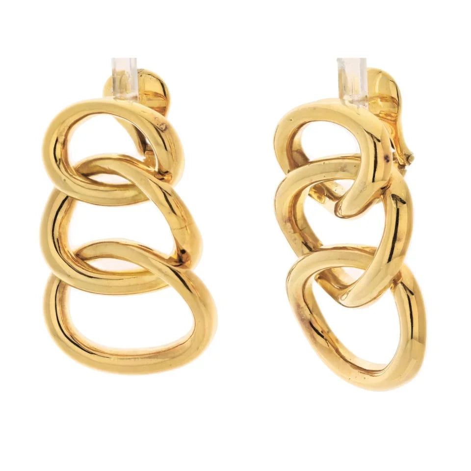 David Webb Platinum & 18K Yellow Gold triple Oval Layered Hoop Style Clip On Earrings - The Back Vault