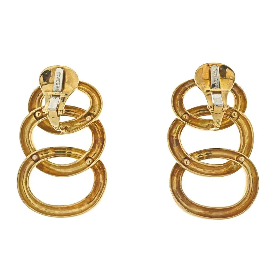 David Webb Platinum & 18K Yellow Gold triple Oval Layered Hoop Style Clip On Earrings - The Back Vault
