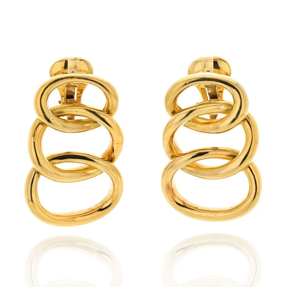 David Webb Platinum & 18K Yellow Gold triple Oval Layered Hoop Style Clip On Earrings - The Back Vault