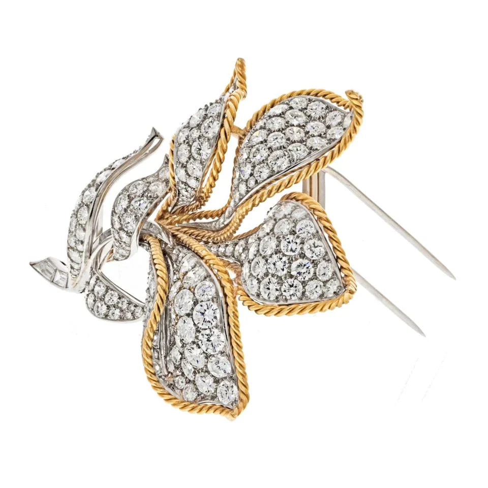 Platinum & 18K Yellow Gold 25.00cttw Diamond Flower Brooch - The Back Vault