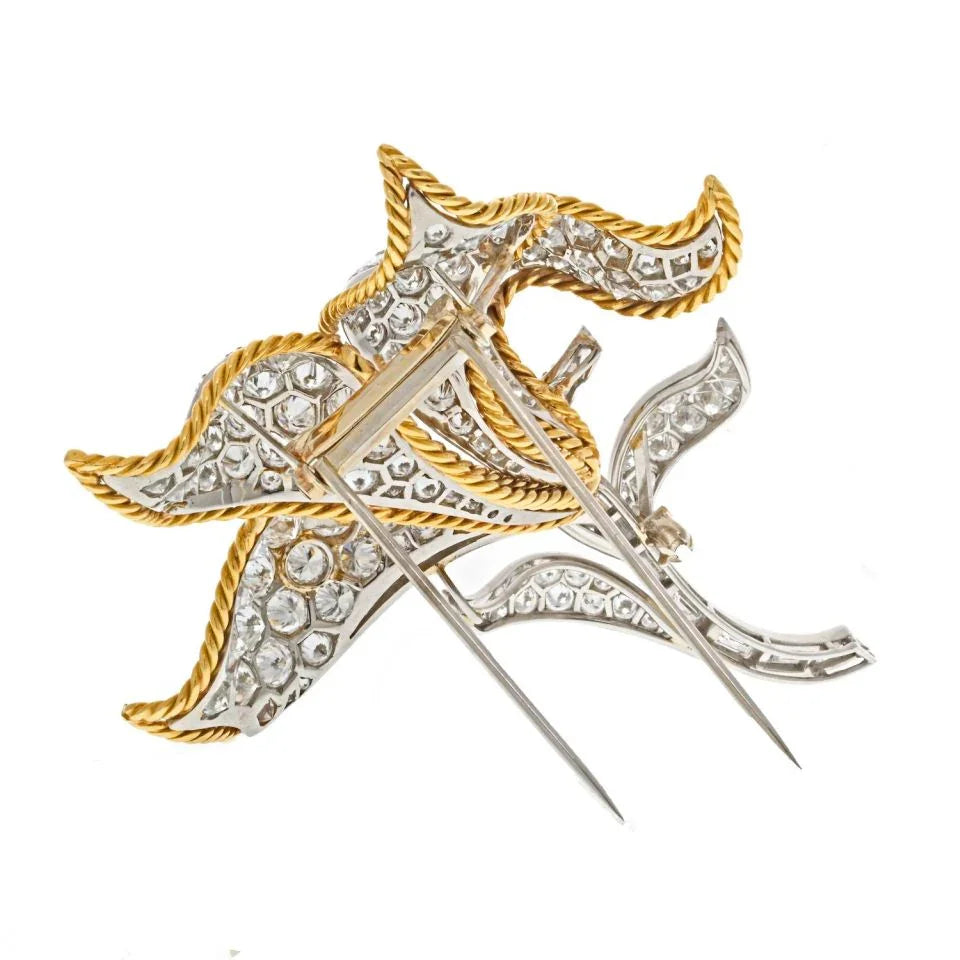 Platinum & 18K Yellow Gold 25.00cttw Diamond Flower Brooch - The Back Vault
