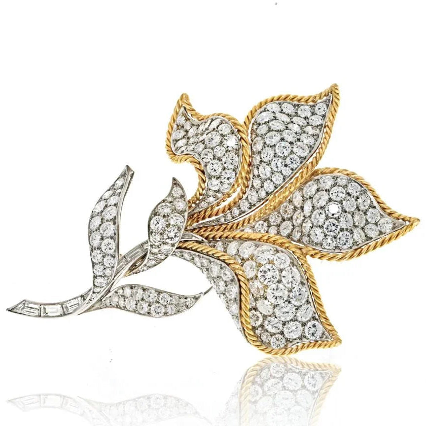 Platinum & 18K Yellow Gold 25.00cttw Diamond Flower Brooch