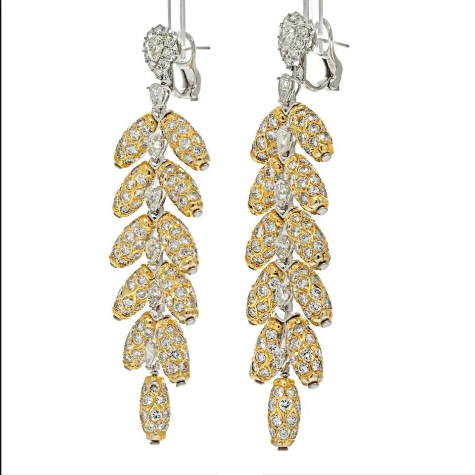 18K Two Tone 48.00cttw Diamond Feather Dangling Earrings - The Back Vault