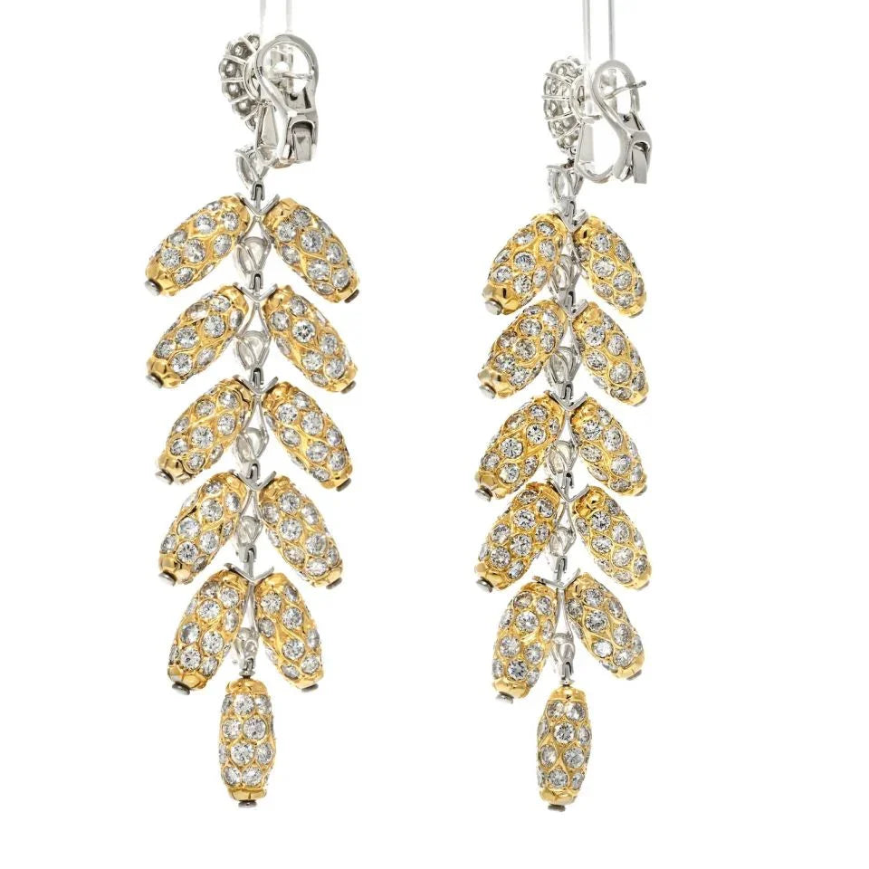 18K Two Tone 48.00cttw Diamond Feather Dangling Earrings - The Back Vault
