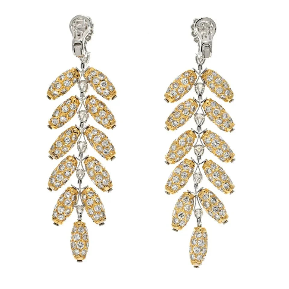 18K Two Tone 48.00cttw Diamond Feather Dangling Earrings - The Back Vault