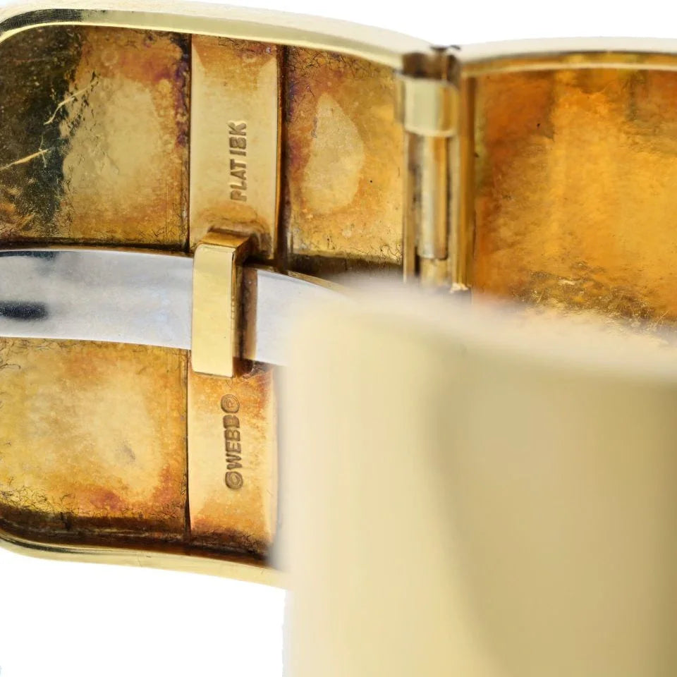 David Webb Platinum & 18K Yellow Gold Aquamarine And Diamond Hinged Cuff Bracelet - The Back Vault