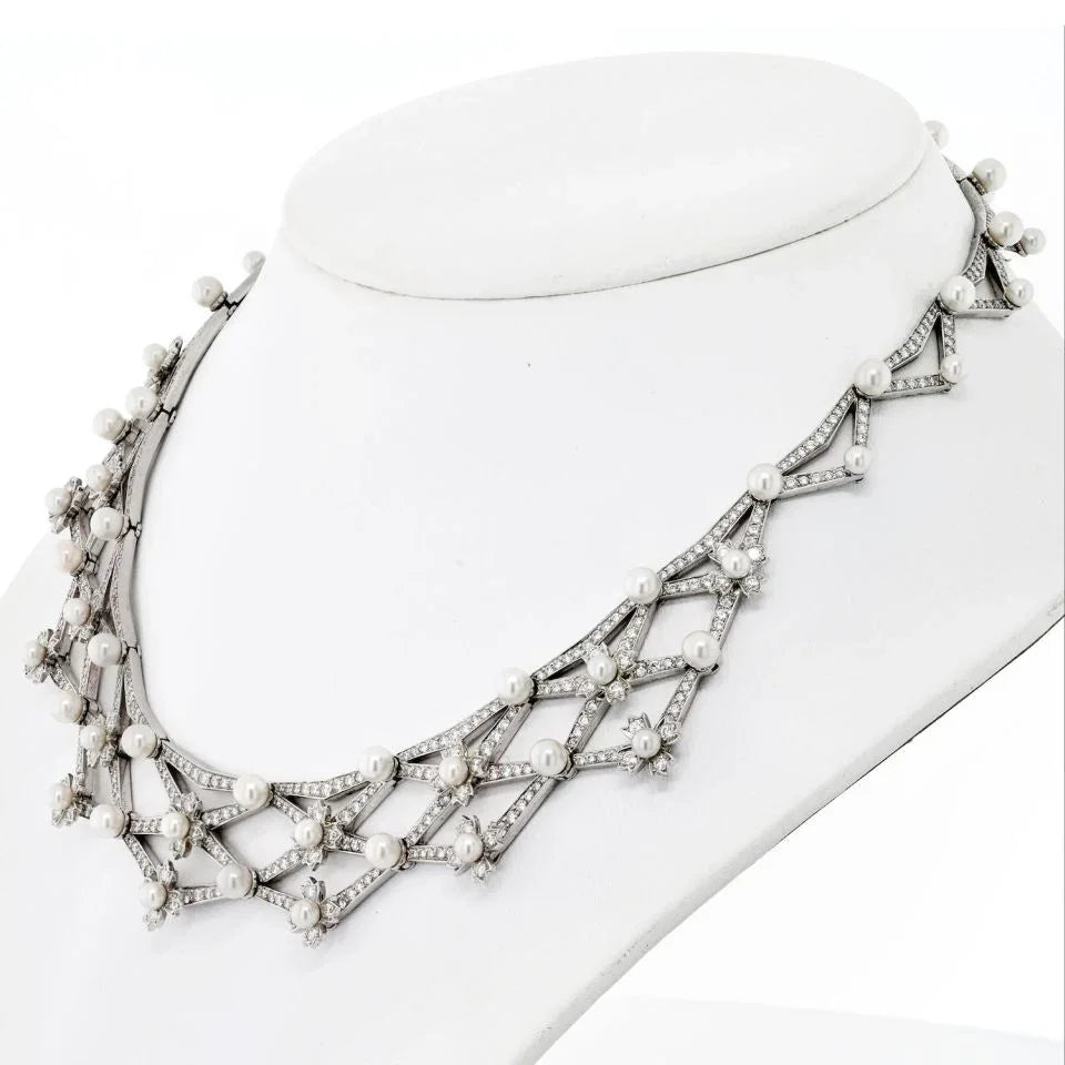 Tiffany & Co. Platinum Diamond And Pearl Collar Necklace - The Back Vault