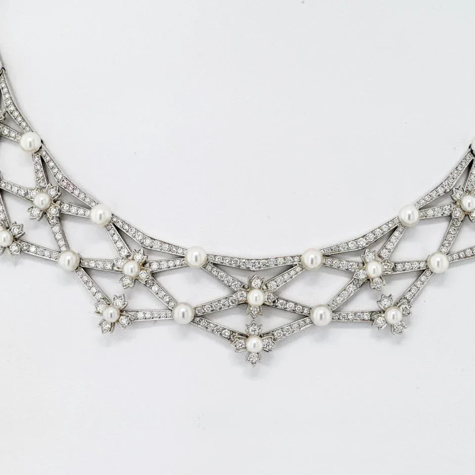 Tiffany & Co. Platinum Diamond And Pearl Collar Necklace - The Back Vault