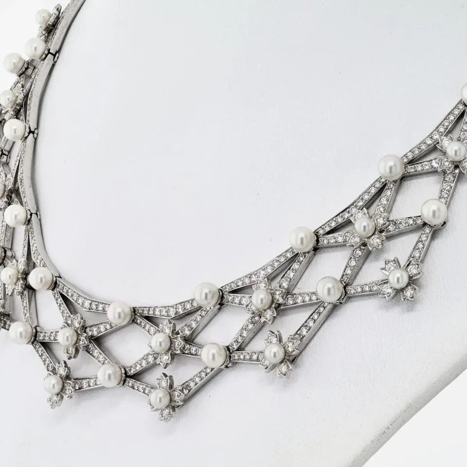 Tiffany & Co. Platinum Diamond And Pearl Collar Necklace - The Back Vault