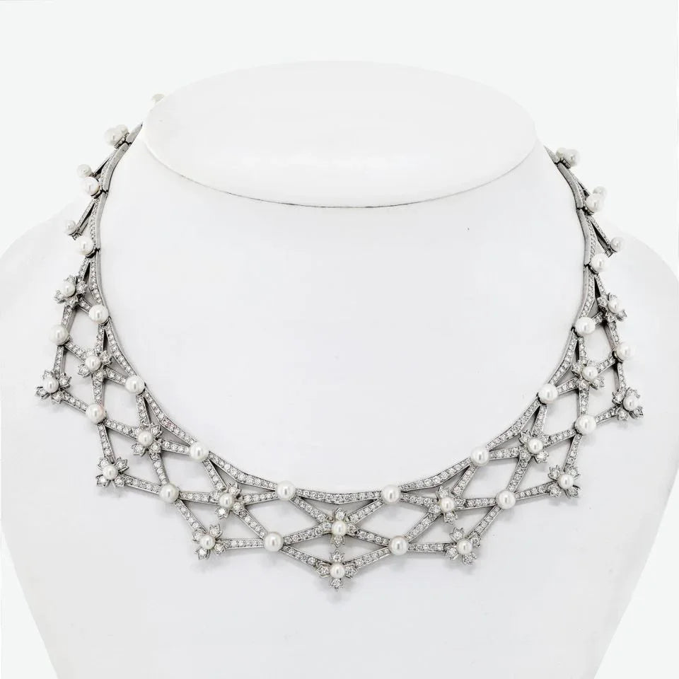 Tiffany & Co. Platinum Diamond And Pearl Collar Necklace - The Back Vault