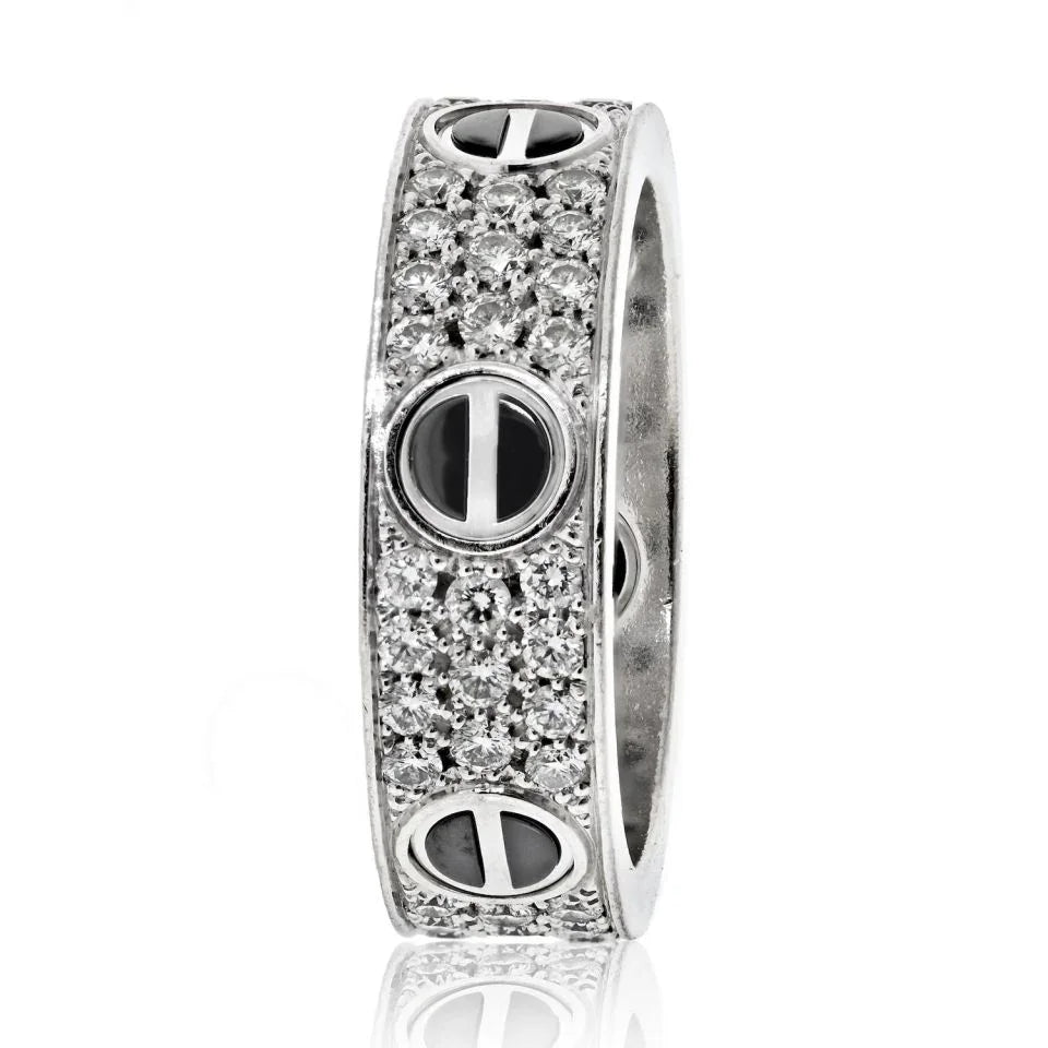 Cartier 18K White Gold Love Diamond Ceramic Ring - The Back Vault