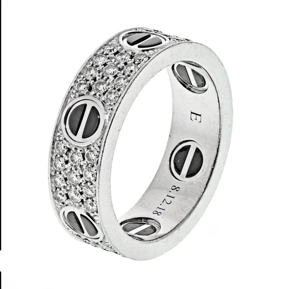 Cartier 18K White Gold Love Diamond Ceramic Ring - The Back Vault