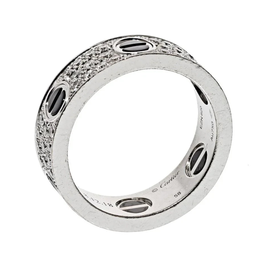 Cartier 18K White Gold Love Diamond Ceramic Ring - The Back Vault