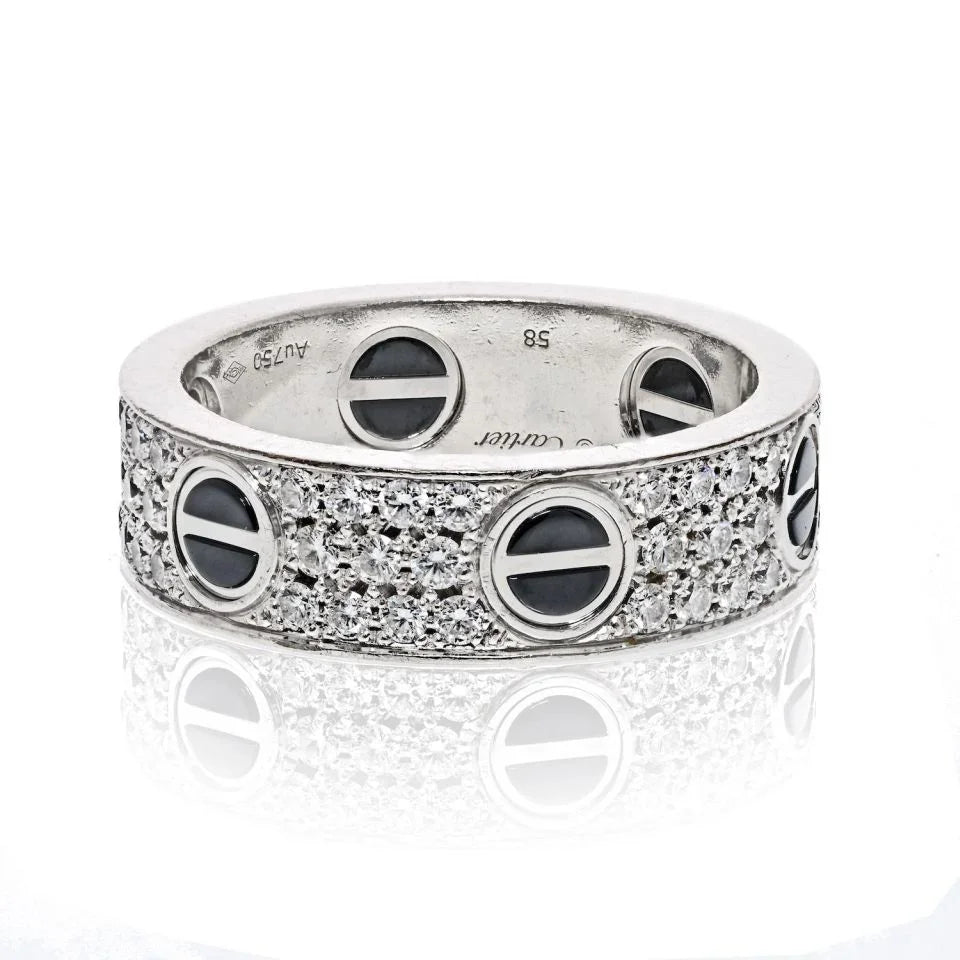 Cartier 18K White Gold Love Diamond Ceramic Ring - The Back Vault
