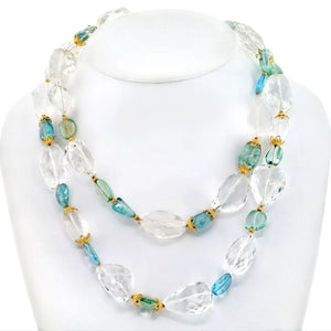 Verdura 18K Yellow Gold Aquamarine And Rock Crystal Checkerboard Finish Necklace