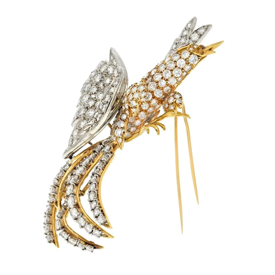 Platinum & 18K Yellow Gold 20 Carat Diamond Bird Brooch - The Back Vault