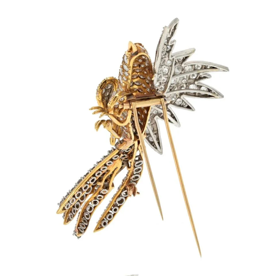 Platinum & 18K Yellow Gold 20 Carat Diamond Bird Brooch - The Back Vault