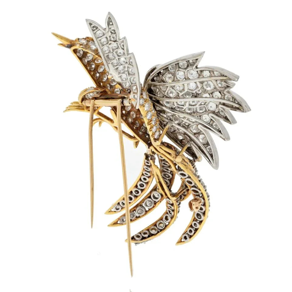 Platinum & 18K Yellow Gold 20 Carat Diamond Bird Brooch - The Back Vault