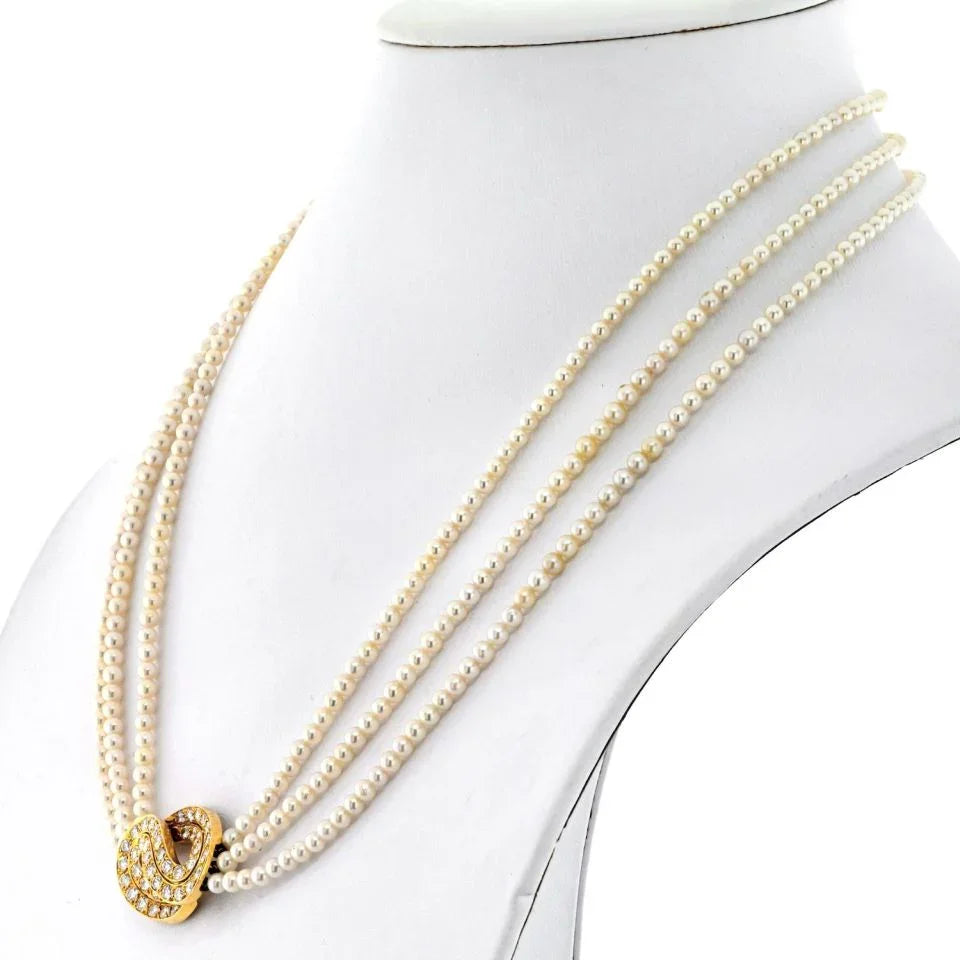 Van Cleef & Arpels 18K Yellow Gold Multistrand Pearl Diamond Necklace - The Back Vault
