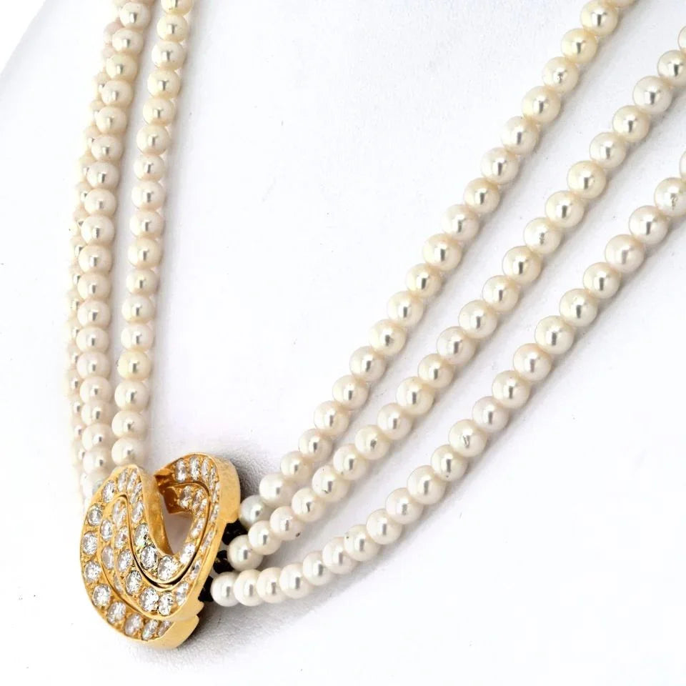 Van Cleef & Arpels 18K Yellow Gold Multistrand Pearl Diamond Necklace - The Back Vault