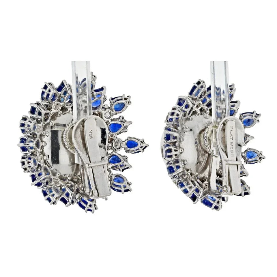 David Webb Platinum & 18K White Gold Sapphire, Diamond, Pearl Earrings - The Back Vault