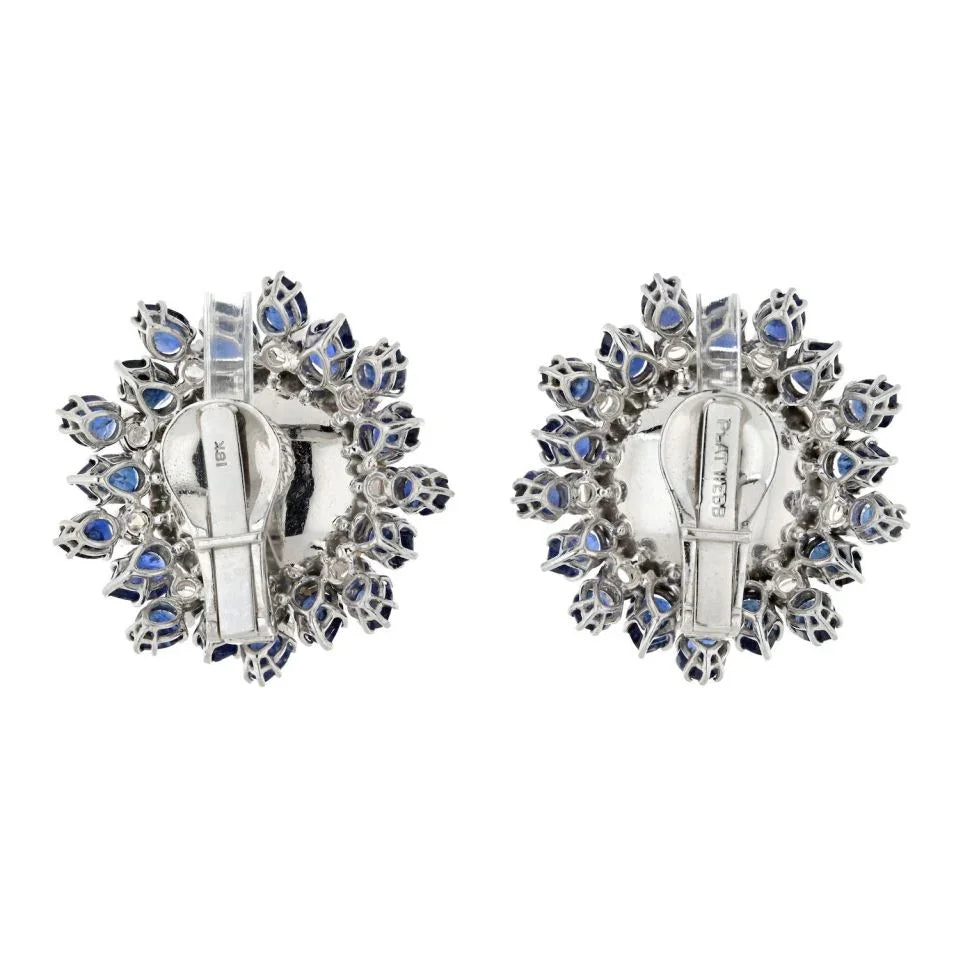 David Webb Platinum & 18K White Gold Sapphire, Diamond, Pearl Earrings - The Back Vault
