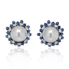 David Webb Platinum & 18K White Gold Sapphire, Diamond, Pearl Earrings - The Back Vault