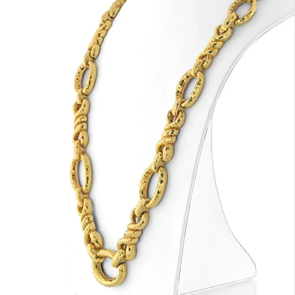 David Webb Platinum & 18K Yellow Gold Hammered Graduating Link Necklace - The Back Vault