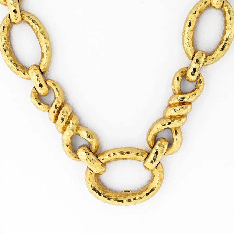 David Webb Platinum & 18K Yellow Gold Hammered Graduating Link Necklace - The Back Vault