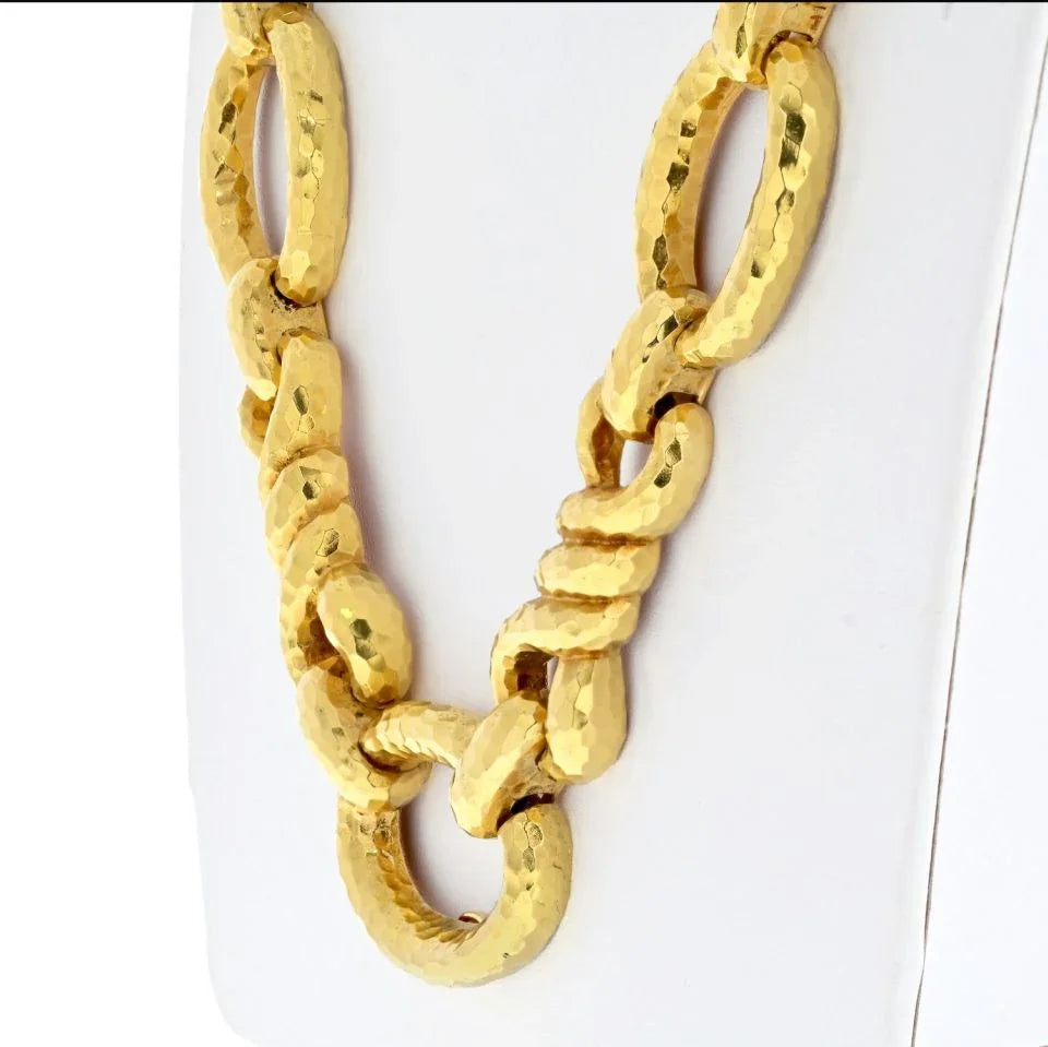 David Webb Platinum & 18K Yellow Gold Hammered Graduating Link Necklace - The Back Vault