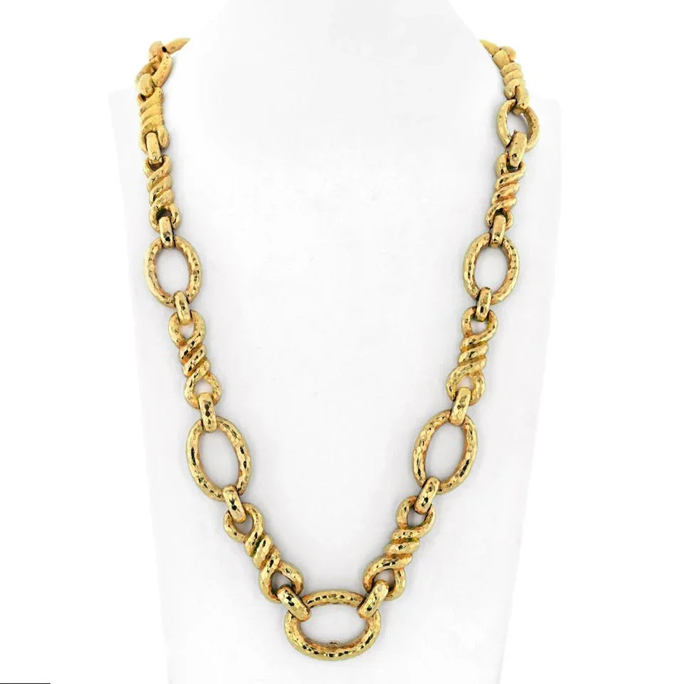 David Webb Platinum & 18K Yellow Gold Hammered Graduating Link Necklace - The Back Vault