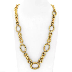 David Webb Platinum & 18K Yellow Gold Hammered Graduating Link Necklace