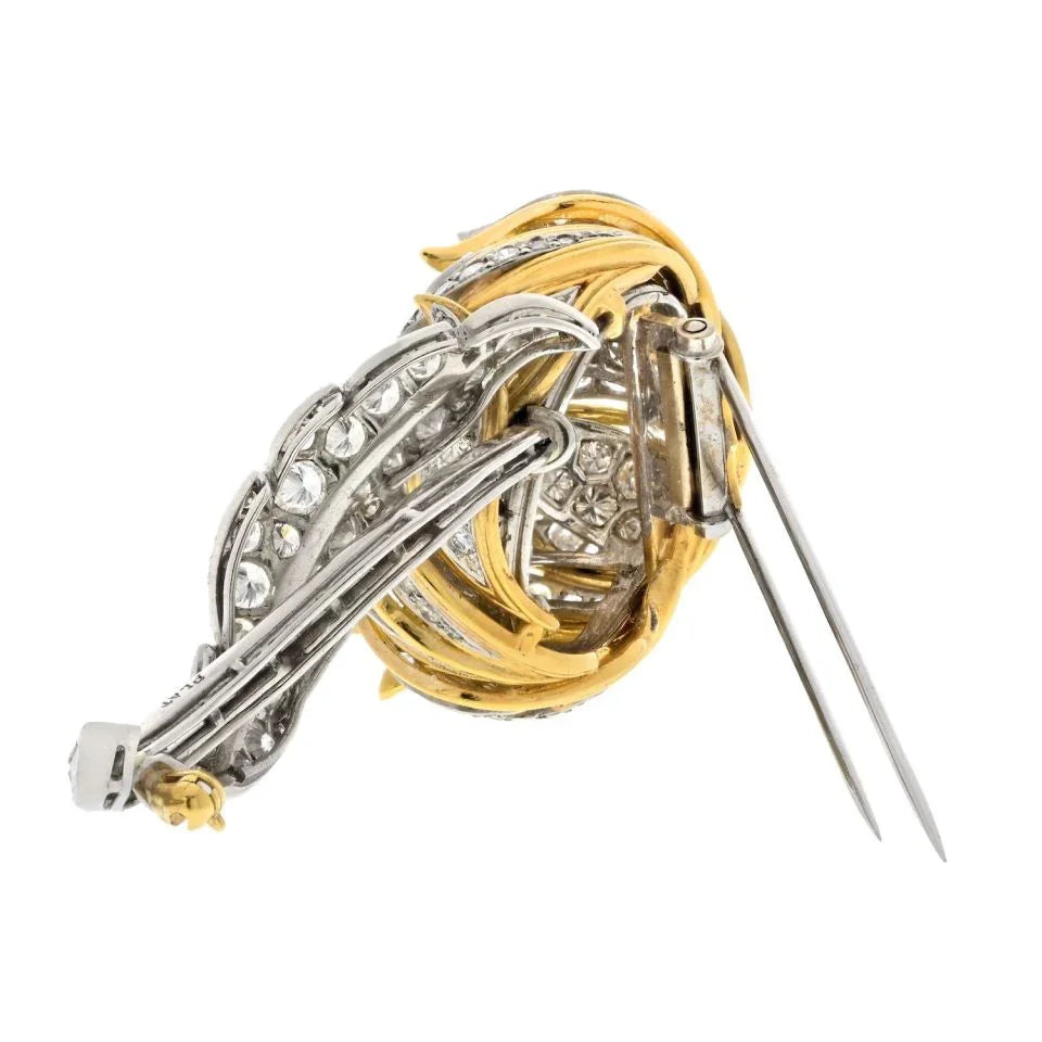 Platinum & 18K Yellow Gold 1970's Diamond Flower Brooch - The Back Vault