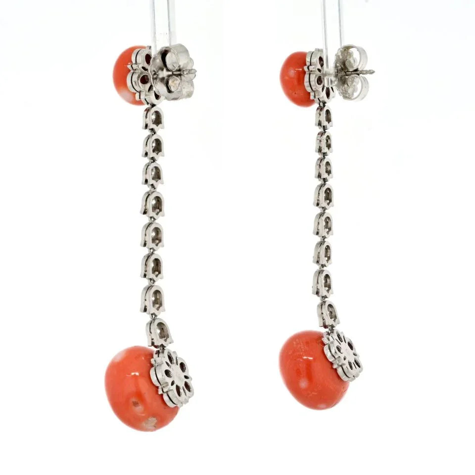 Platinum Coral Diamond Drop Earrings - The Back Vault