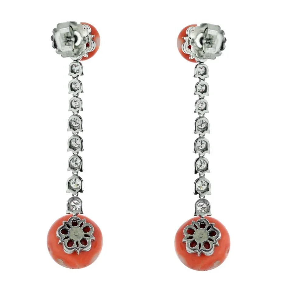 Platinum Coral Diamond Drop Earrings - The Back Vault