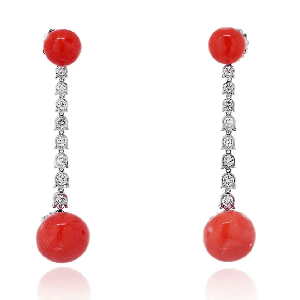 Platinum Coral Diamond Drop Earrings - The Back Vault