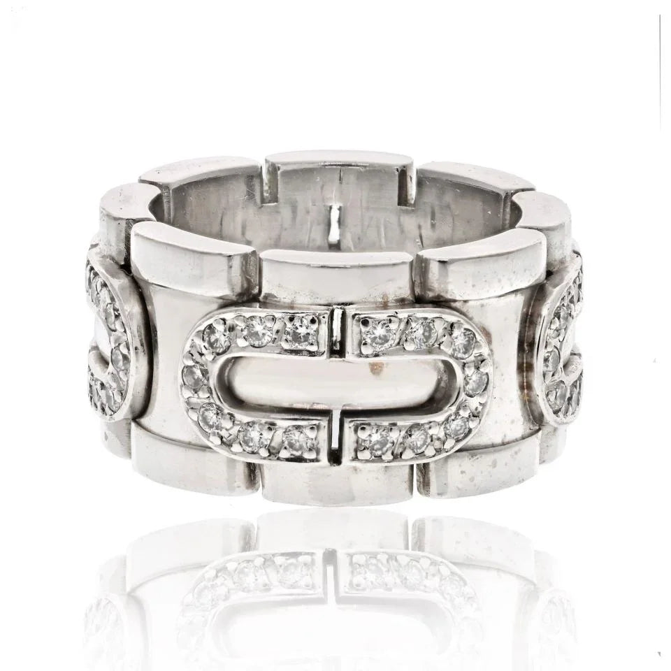 Cartier 18K White Gold Panthere Maillon Ring - The Back Vault