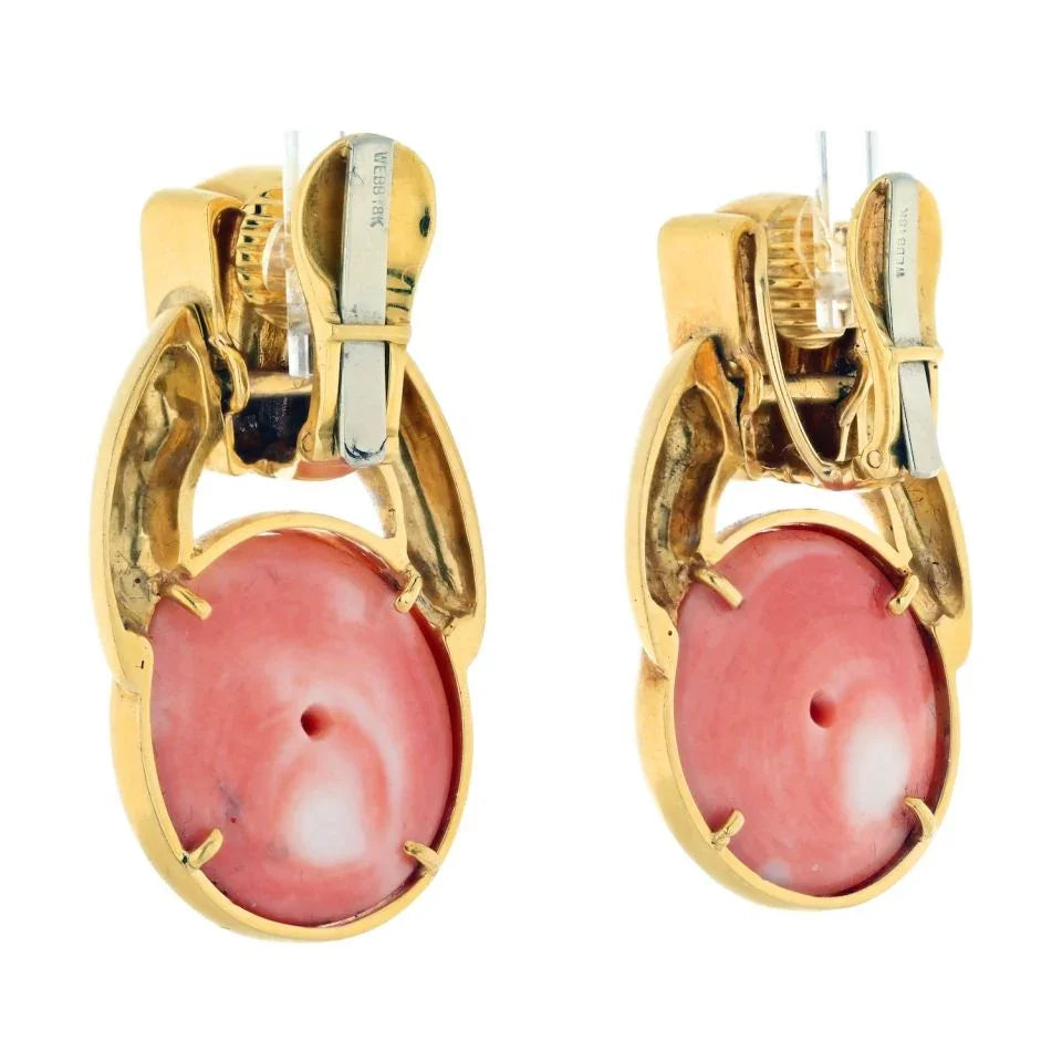 David Webb Platinum & 18K Yellow Gold Coral Button Doorknockers Earrings - The Back Vault