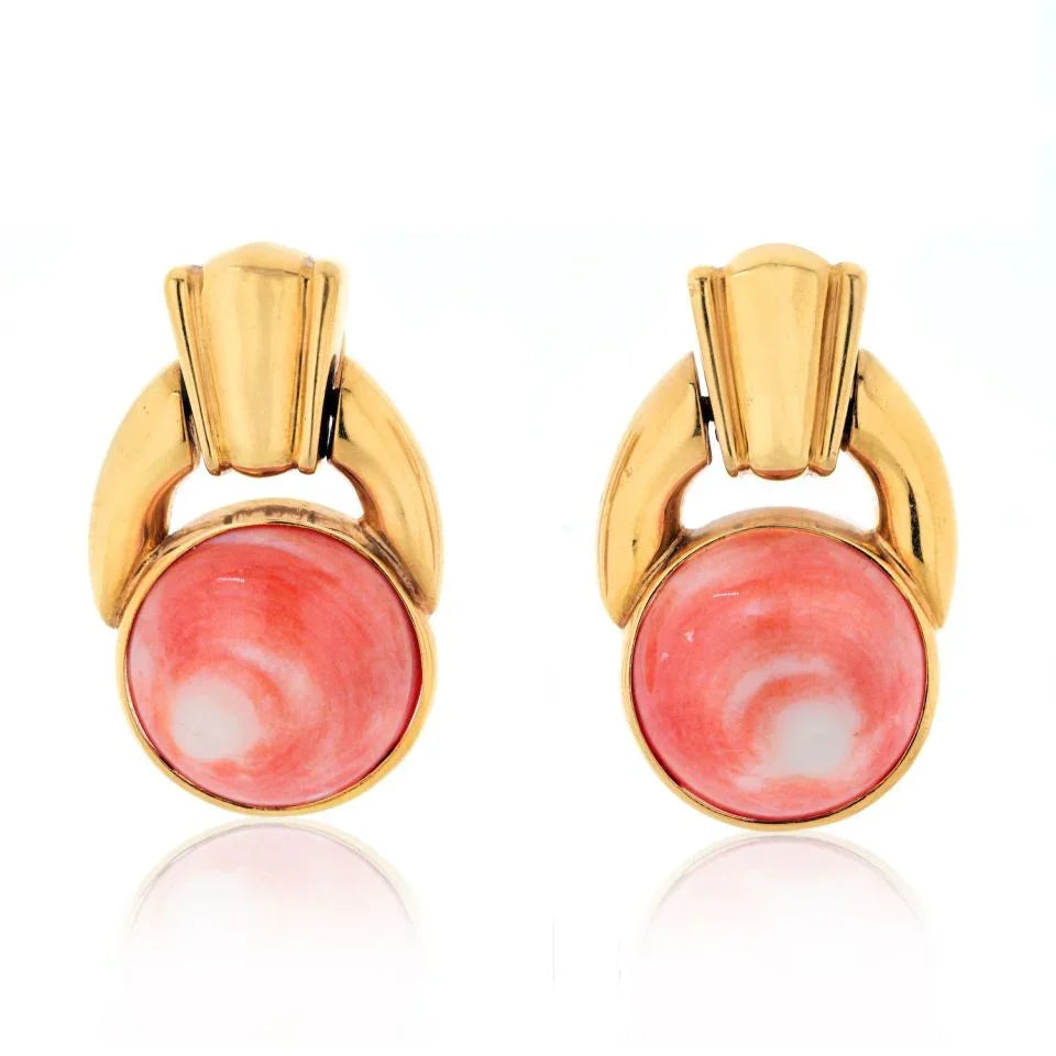 David Webb Platinum & 18K Yellow Gold Coral Button Doorknockers Earrings - The Back Vault