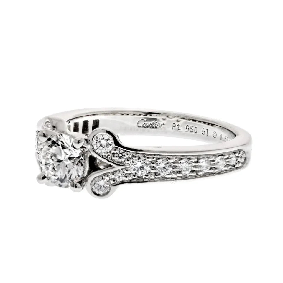Cartier Platinum Ballerine Solitaire 0.51ct Round Diamond Ring - The Back Vault