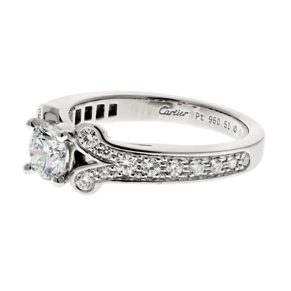 Cartier Platinum Ballerine Solitaire 0.51ct Round Diamond Ring - The Back Vault
