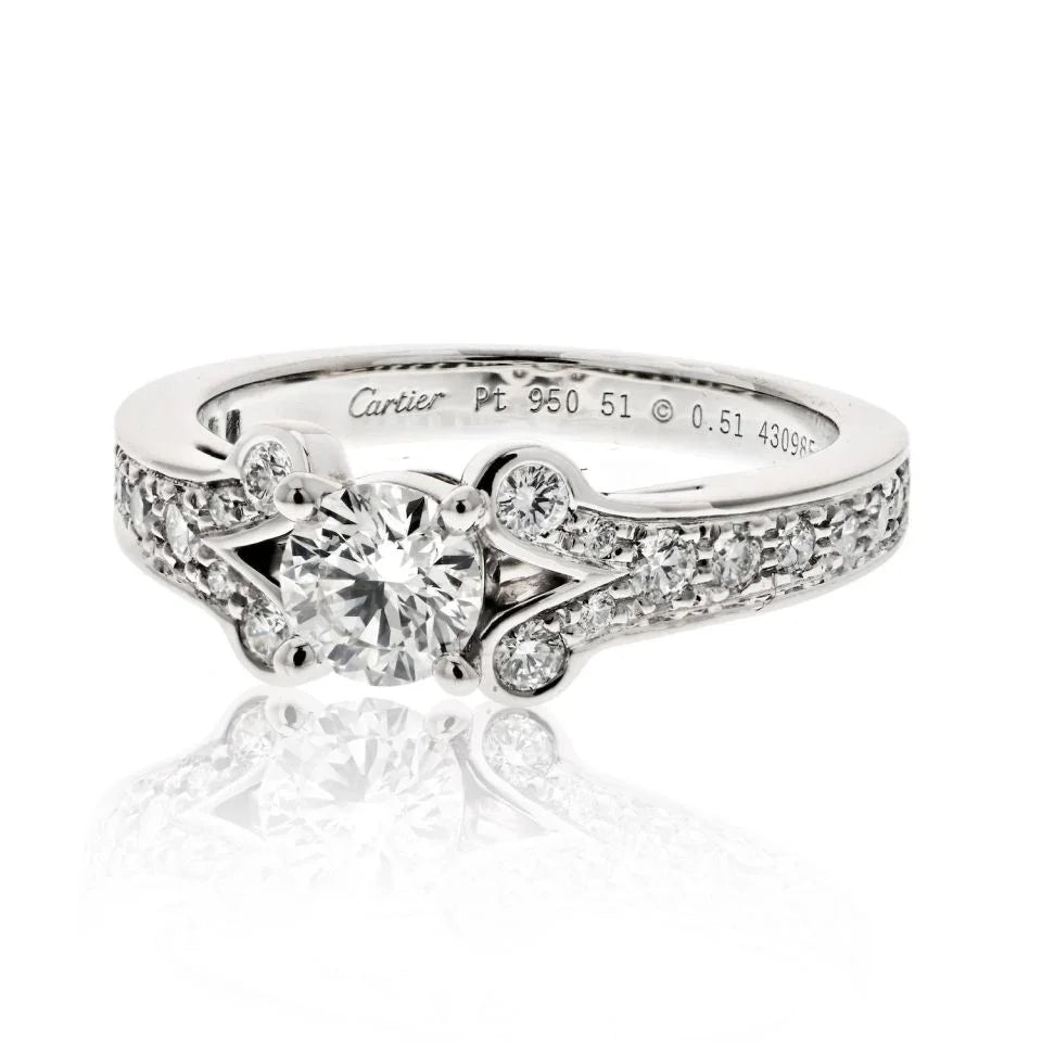 Cartier Platinum Ballerine Solitaire 0.51ct Round Diamond Ring - The Back Vault