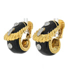 David Webb Platinum & 18K Yellow Gold Buckle Diamond Black Enamel Earrings - The Back Vault