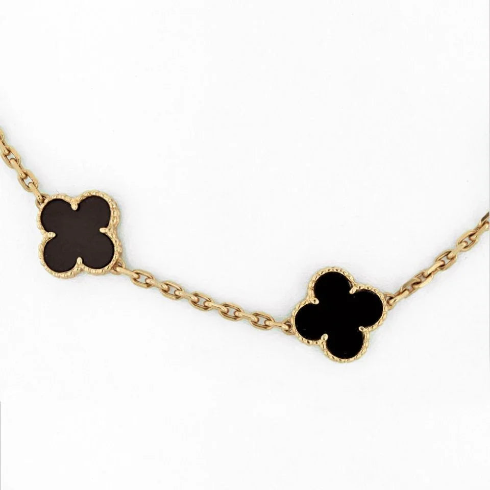 Van Cleef & Arpels Alhambra 18K Yellow Gold 10 Motif Onyx Alhambra Necklace - The Back Vault