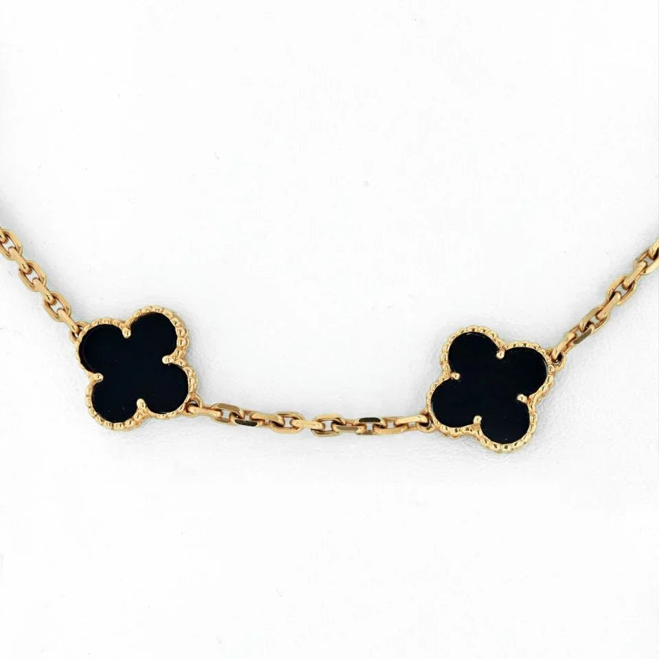 Van Cleef & Arpels Alhambra 18K Yellow Gold Black Onyx 10 Motif Necklace - The Back Vault