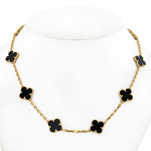 Van Cleef & Arpels Alhambra 18K Yellow Gold Black Onyx 10 Motif Necklace