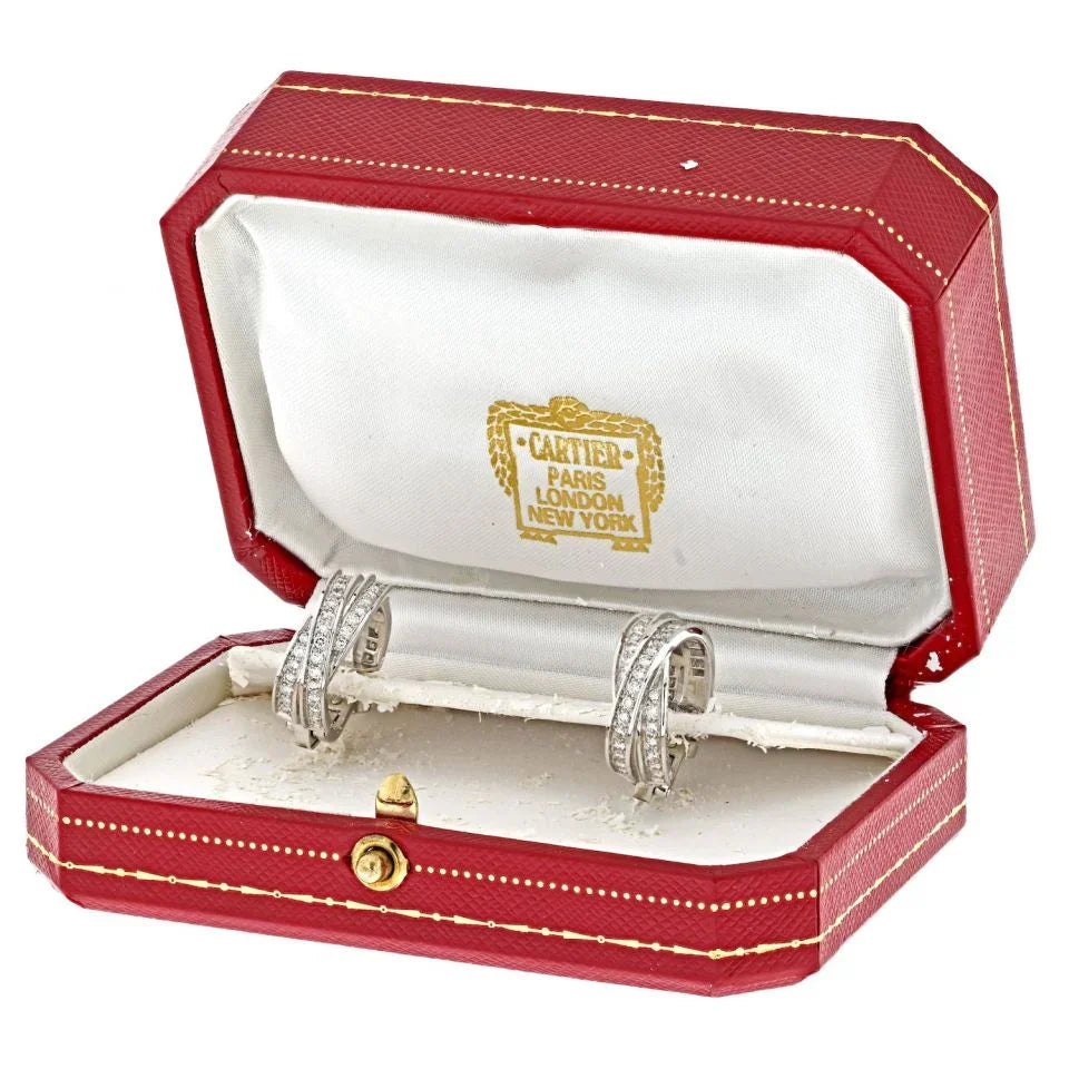 Cartier Trinity 18K White Gold Trinity Diamond Earrings - The Back Vault